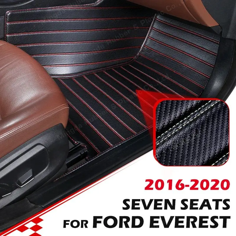 

Custom Carbon Fibre style Floor Mats For Ford Everest 7-Seat 2016 2017 2018 2019 2020 Foot Carpet Auto Interior Accessories