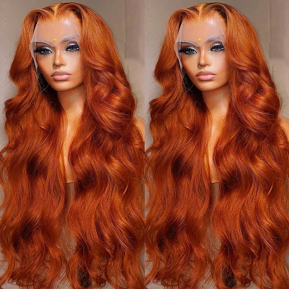 13x4 onda del corpo arancione zenzero anteriore del merletto parrucche dei capelli umani 30 pollici 13x6 Hd Glueless Pre pizzicato parrucca frontale in pizzo colorato per le donne