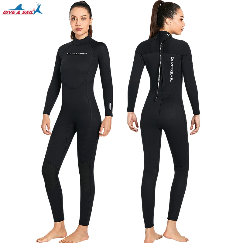 

Wetsuit Women 3mm Neoprene SCR Full Body Diving Suit Back Zip Wet Suit Long Sleeves Swimsuit UV Protection for Scuba/Surfing