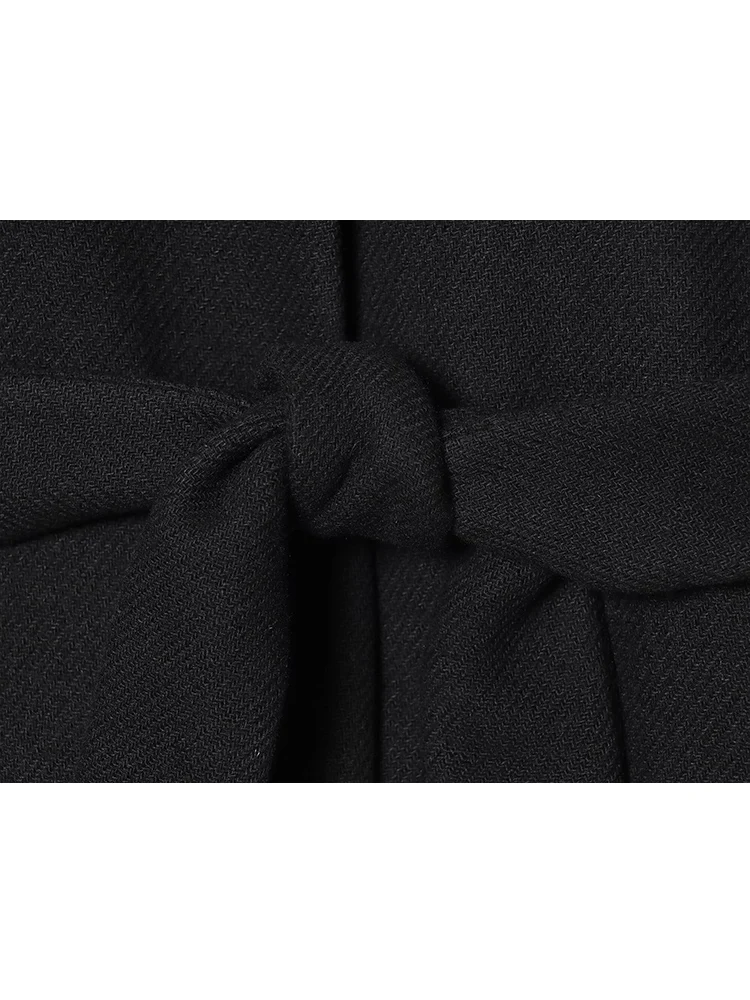  New Warm Short Cape Coats For Women Elegant High Street Solid Belt Coats Autumn Winter Fashion OL Commuting Cloak Jacket