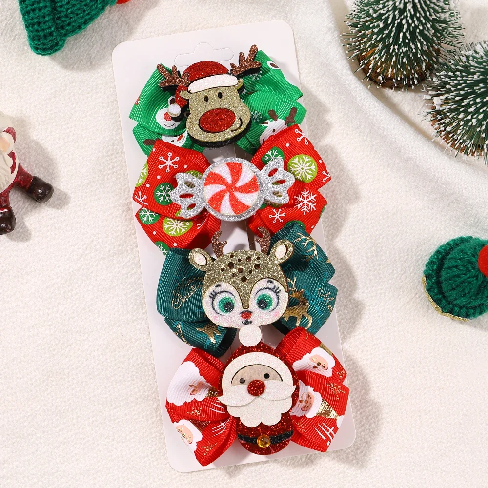 4 teile/satz Baby Mädchen Weihnachten Neue Jahr Haar Bogen Clips Glitter Santa Elch Haarnadel Nettes Kind Haar Zubehör Kopfbedeckungen – Detail 8