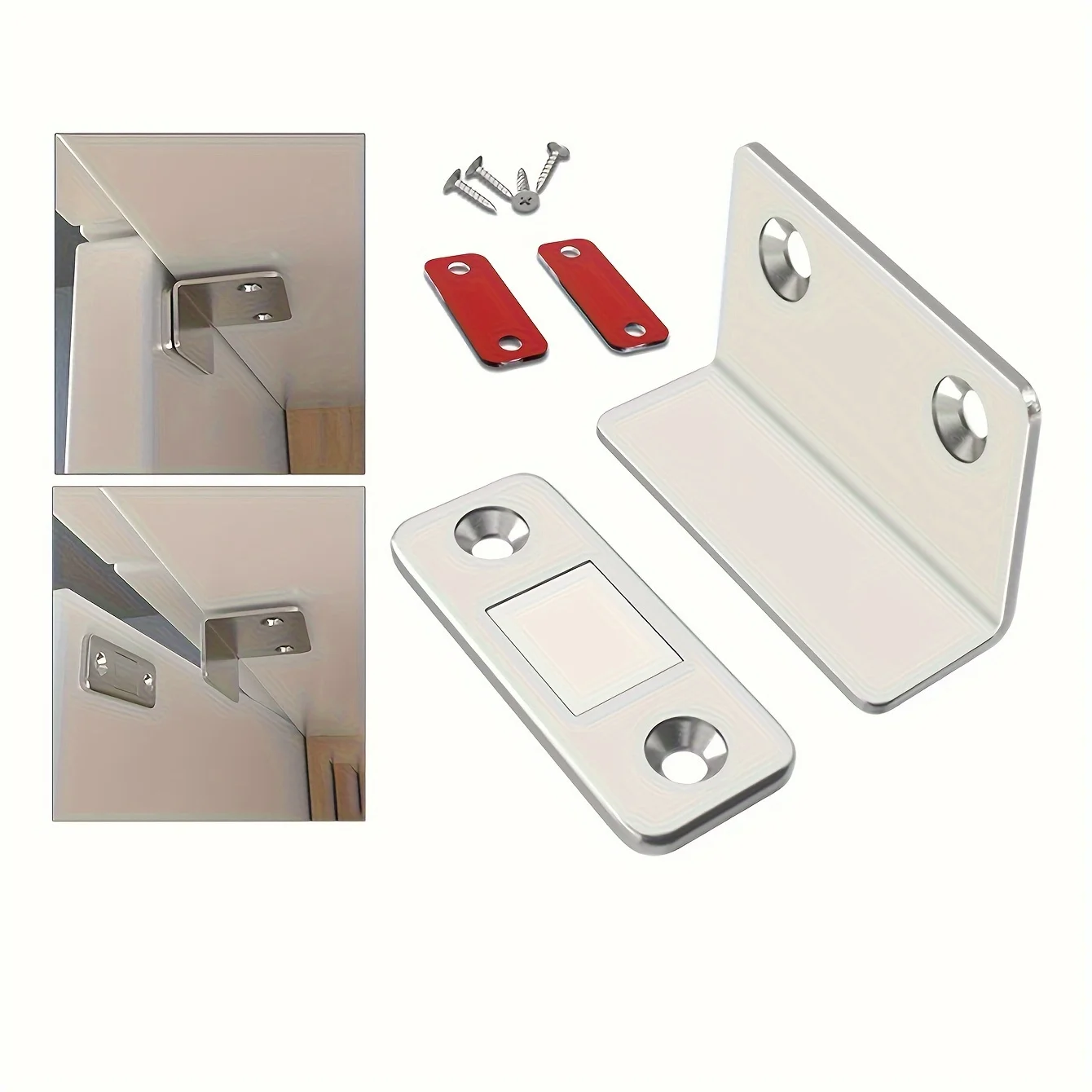 3 pairs Heavy Duty L-Type Magnetic Catches No Drill Self-Adhesive for Cabinets Wardrobes Invisible Hardware