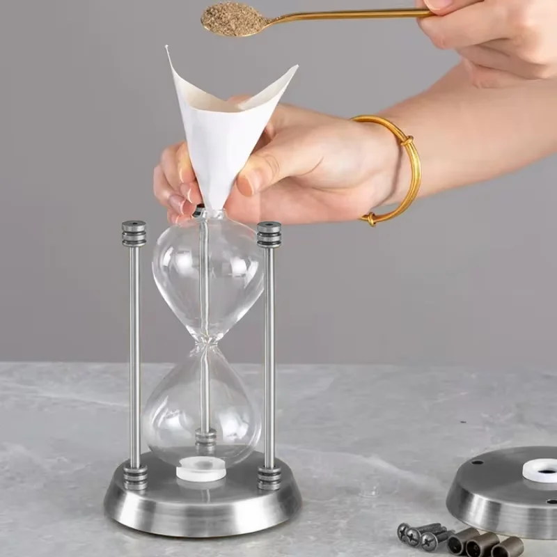 Sand Clock Empty Hourglass Bottle Container DIY Silvery Three Pillars Sandglass Metal Timer Accessories Home Decor Timekeeper