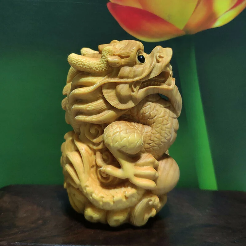 

JY012- 7 x 5.2 x 4 CM Hand Carved Boxwood Figurine - Stunning Dragon