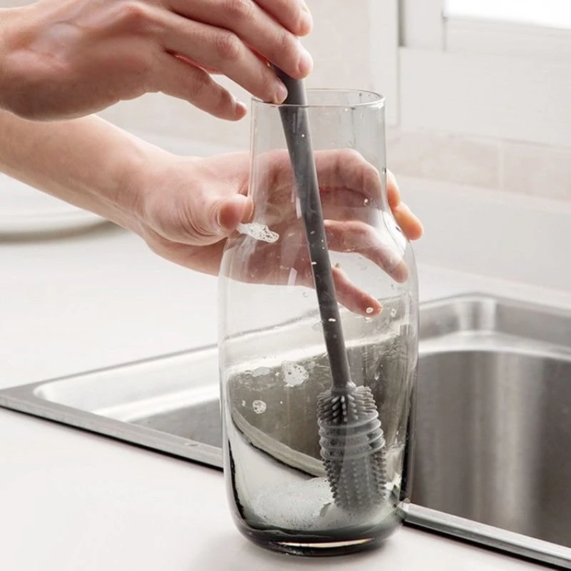 Silicone Cup Brush Scrubber Glass Cleaner Kitchen Tool Long Handle Drink Wineglass Bottle Cleaning Brush silicone cup brush