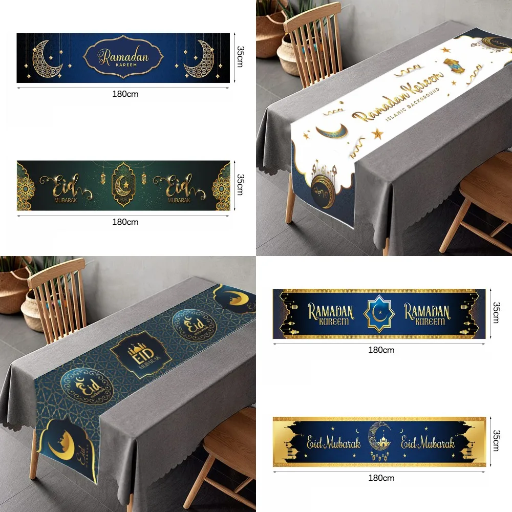 Ramadan Kareem Table Runners Eid Mubarak Moon Star Tablecloths Ramadan 2026 Eid Party Table Decorations Islamic Muslim Party
