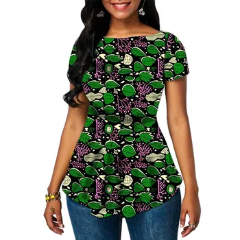 Camicie da donna con stampa a cera alla moda africana, eleganti top Ankara a maniche corte su misura, abiti da festa estivi 1