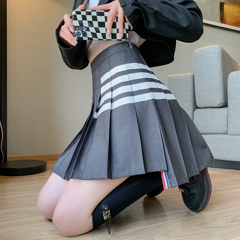 

Sexy Pleated Skirt Women's New High Waist Asymmetrical Double Fold Stripe Mini Skirt For Girls Y2k Irregular A-line Tennis Skirt