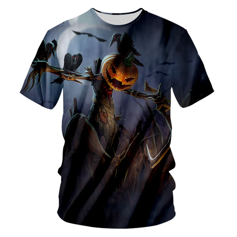 

Happy Halloween Crow Theme 3D Printed O Neck T Shirt Men's Tshirt Scarecrow and Pumpkin Head Pattern Clothing