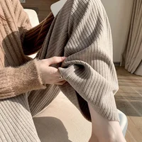 Pregnant Women Pants Knitted Wide Leg Trousers Pring Plush Thickened New Straight Tube Drape Casual Maternity Clothes 1