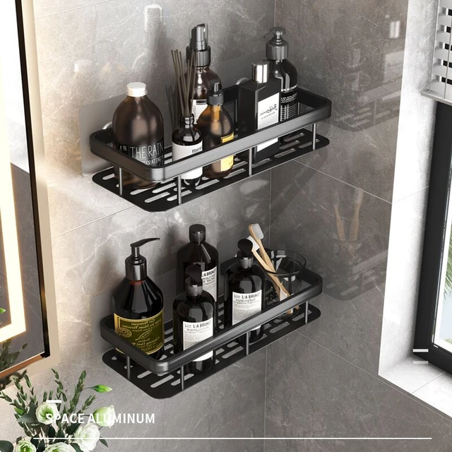 Estantes de baño de montaje en pared, aleación de aluminio, estante de  esquina sin taladro, estante de almacenamiento de ducha, soporte para  inodoro, organizador de maquillaje para champú - AliExpress