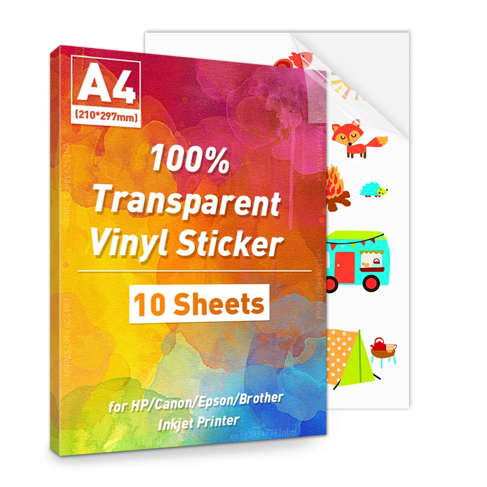 100% Transparent A4 Paper Sheets Adhesive Printable Label Sticker Paper  Glossy for Inkjet Printer Clear Vinyl Label Copy Paper - AliExpress