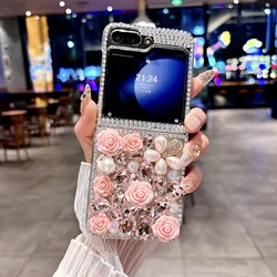 Elegant Pink Diamond Rose Flower Case - Luxury Classic Senior Edition - Galaxy Z Flip 8 (A)