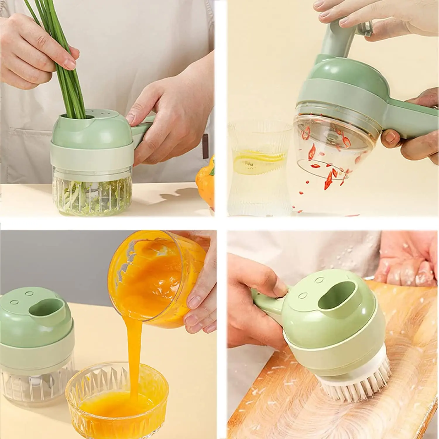 4 in 1 Kitchen Mini Handheld Electric Vegetable Cutter Set Wireless Food  Chopper