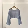 2024 Y2K Long Sleeve Crochet Knit Top Summer Beach Bikini Cover Up Crop Pullover Wool Knitwear Blouse Women Vacation Boho Outfit 3