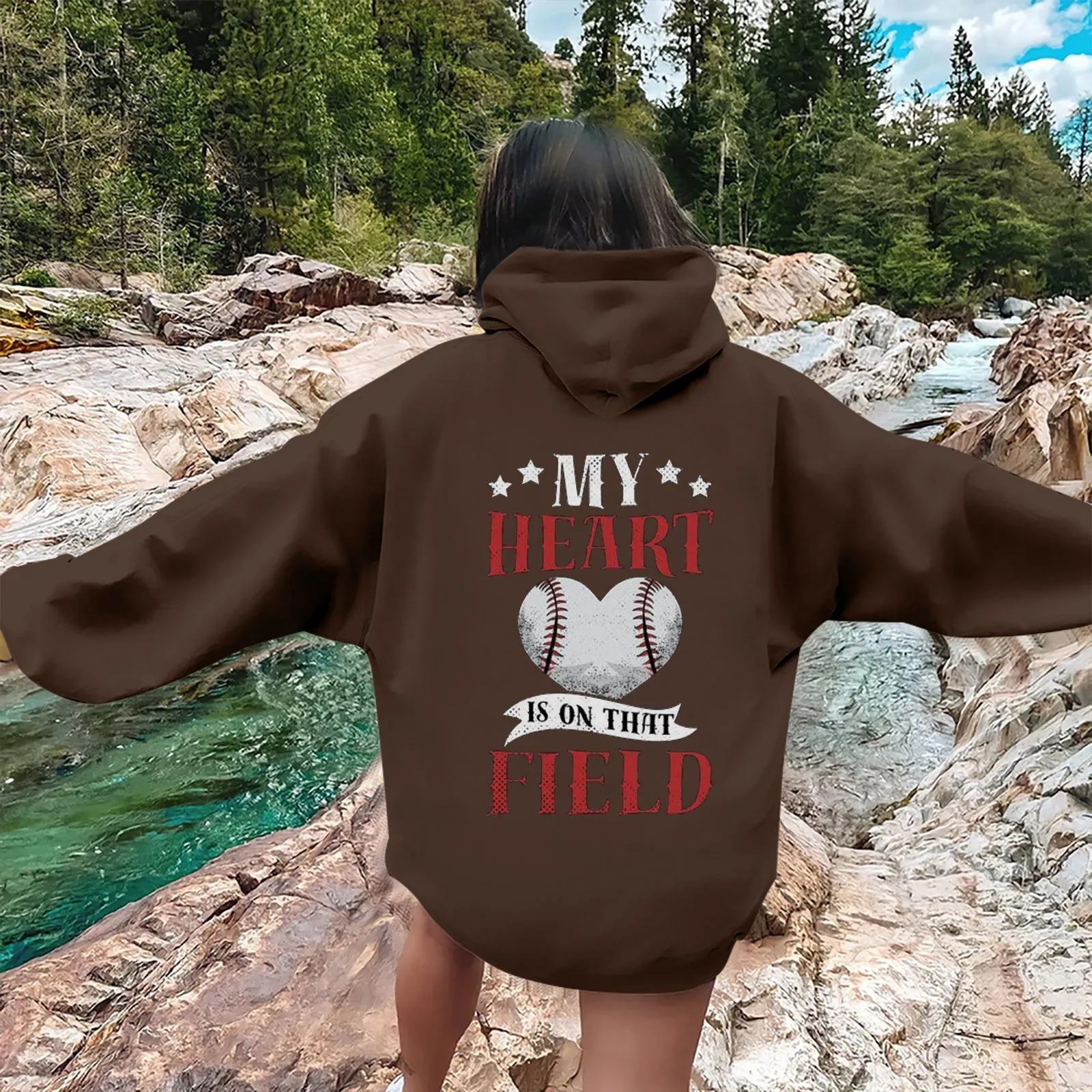 

Women's Baseball Pocket Hoodie With Front And Back Print Zip up Hoodie Womens