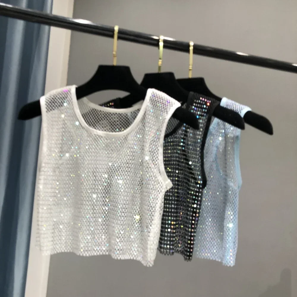 859106-78e23c.jpg Hot Girl Y2k Small Vest Summer New H Vest with Short Vest and Shiny Women's Round Neck Top - Image 1