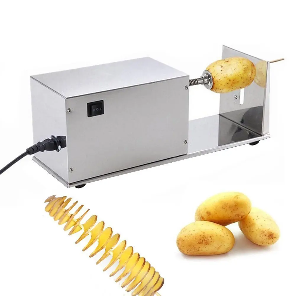 220V Commercial Electric Spiral Potato Slicer- Semi-Automatic Stainless Steel Twist Chips Machine for Snack Bar