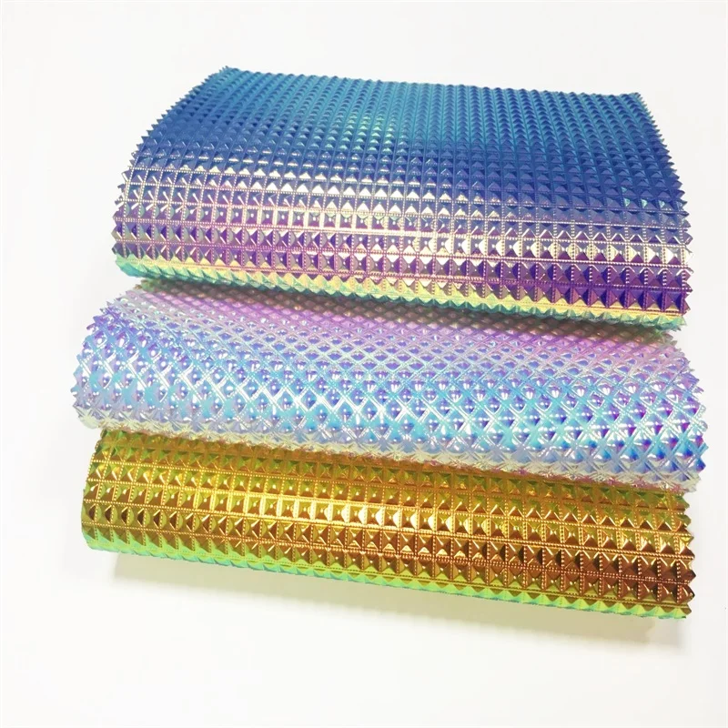 

Diamond Design Embossed PU Holographic Metallic Faux Fabric Leather Sheet for Bag/Handbag/Craft 46x135cm