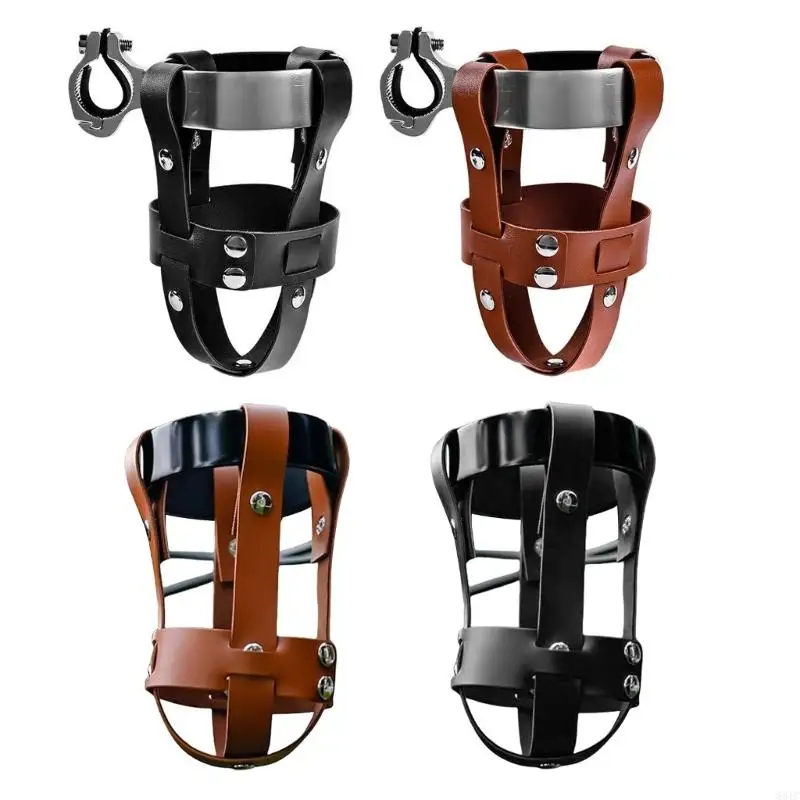 831C Vintage Leather Road Bike Handlebar Cup Holder Cycling Beverage Pouches Road Bike Drink Holder Water Bottles Cage Rack