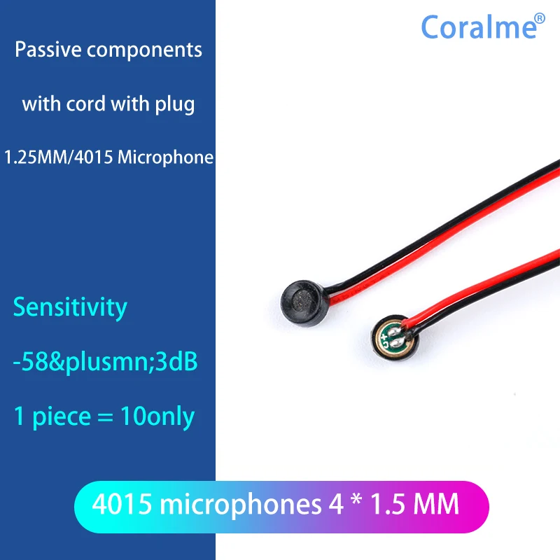 10 pcs 4*1.5MM Microphone High Sensitivity 3DB Anti-jamming Strip Line 1.25MM 4015 Electret Sensitivity -58±3dB 4015 Microphone