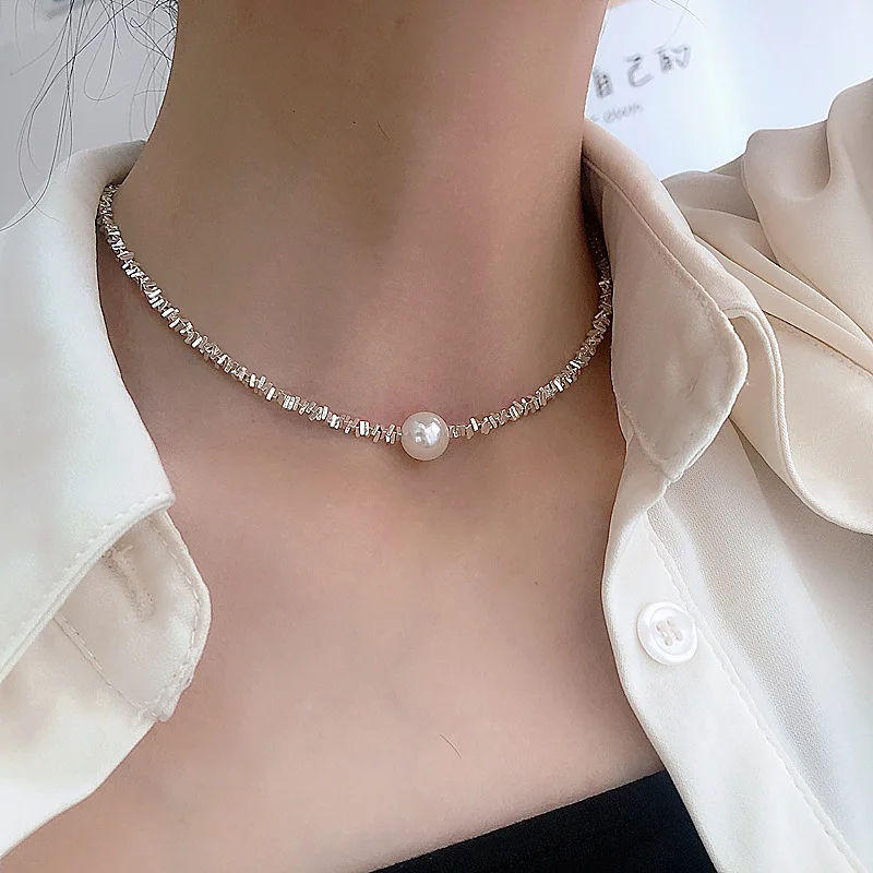 Trend Neck Chain Kpop Pearl Choker Necklace Women's Goth