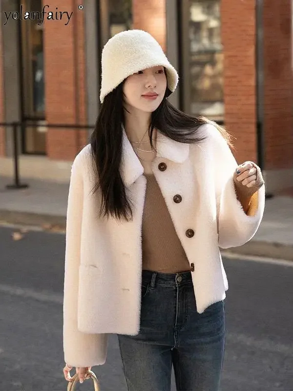 

Pure Wool Fur Coat Women's Winter Jacket Women Granular Lamb Fur Composite Fur Integrated Fur Jackets Female Elegant Clothes FCY