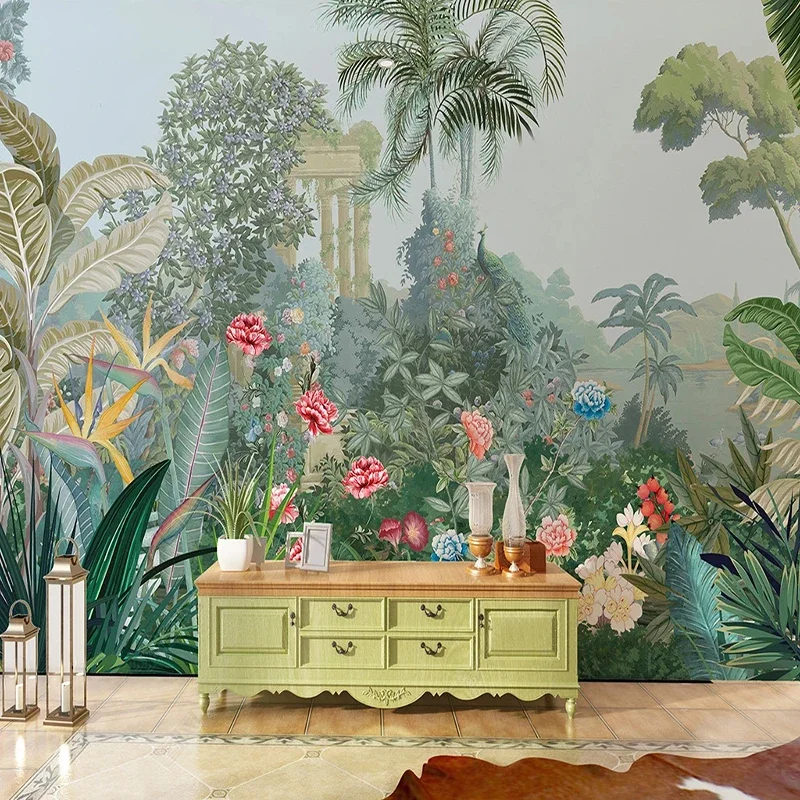 Custom Medieval Rainforest Palace Flowers Mural Wholesale Photo Wallpaper Wall Painting For Living Room Besroom Poster 3D Fresco