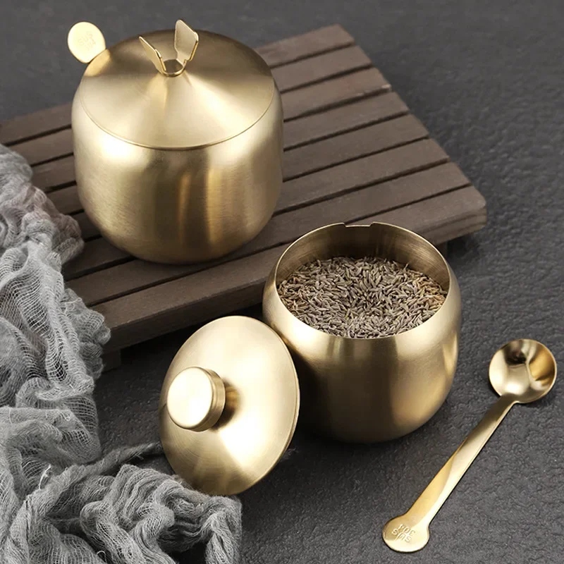 New Household Stainless Steel Seasoning Jars Korean Style Condiment Pot Spice Container with Lid Salt Organizer Kitchen Tools