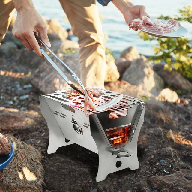 Grille de feu de camp pliable, robuste et portable, grille en fer étanche, grille de cuisson pour feu de camp, barbecue, pique-nique, randonnée, cuisson à flamme ouverte