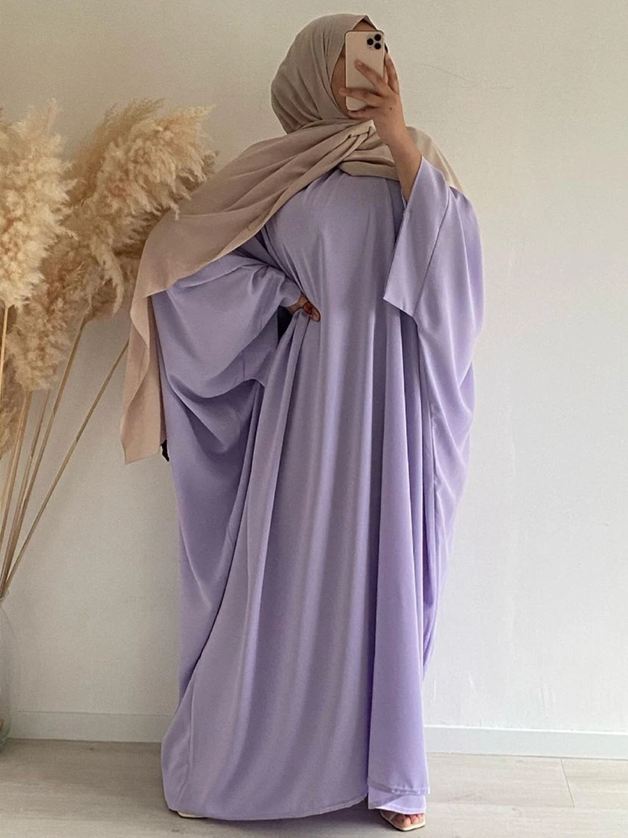 Prayer Dress Batwing Sleeves Islamic Abaya Dubai Turkish Muslim Jilbabs Ramadan Eid Hijabi Outfit Jilbeb Solid Color (No Scarf)