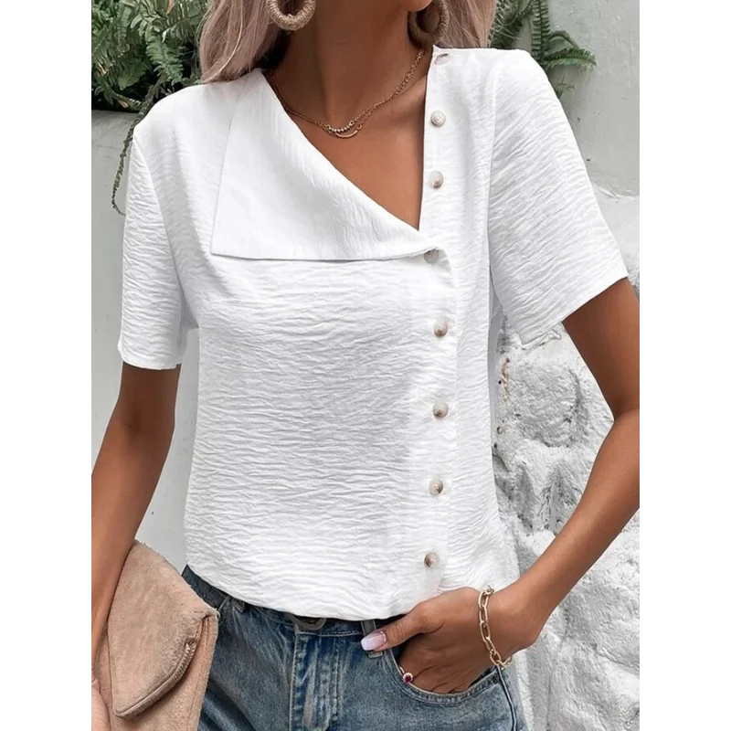 

2023 Summer Vintage Women's Tops Oversize Loose Women Shirts Retro Cotton Linen Short Sleeves Plus Size Tshirts Mujer T-shirt
