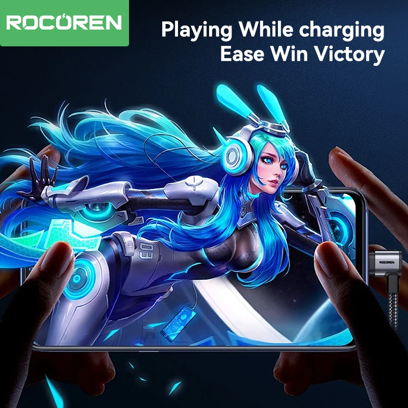 Rocoren 3A 90 Degree USB Type C Cable QC 3.0 Fast Charging Wire For Mobile Phone Samsung Huawei Xiaomi Charging Elbow Data Cord Best Sellers In Phones Accessories