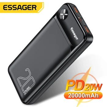 Essager-Power bank para iPhone, paquete de batería externa de 20000 mAh, estación de carga rápida, cargador portátil, PD 20W 1