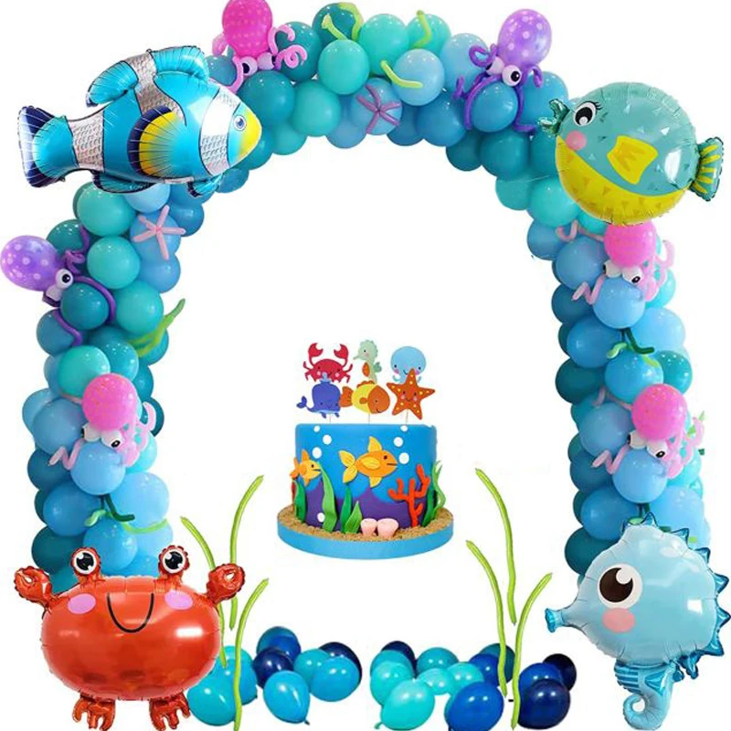 

98pcs Under The Sea Blue Balloon Garland Arch Kit Kids Birthday Party Cartoon Crab Hippocampus Balloons Baby Shower Decoration