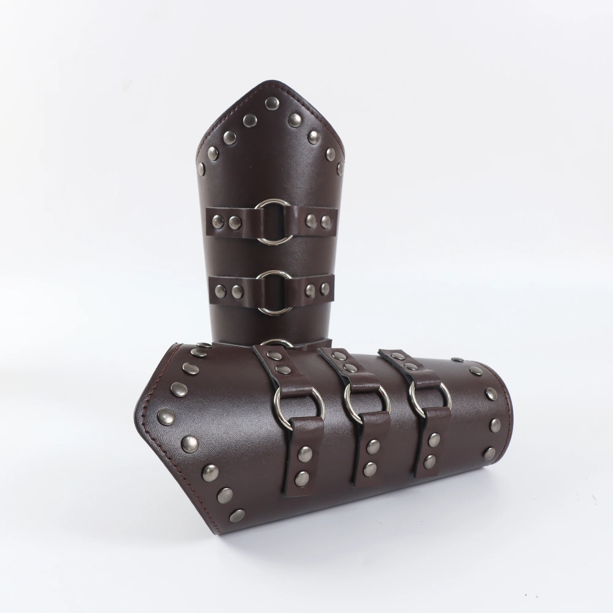 2pc men medieval cosplay leather armor arm warmers lace up viking pirate knight gauntlet wristband bracer steam punk