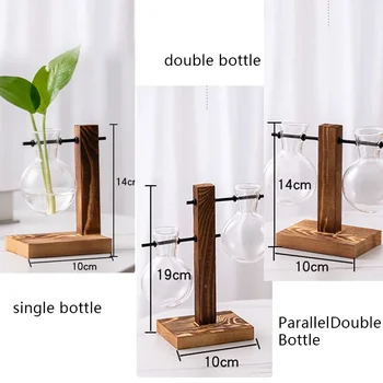 Terrarium Vase Decoration Home Bonsai Flower Plant Vases Vintage Flower Pot Transparent Wooden Frame Glass Tabletop Plants 6