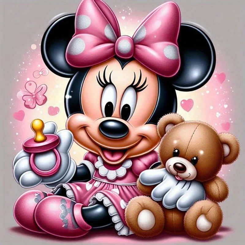 Adorable Bébé Minnie avec Tétine & Ours en Peluche Rose