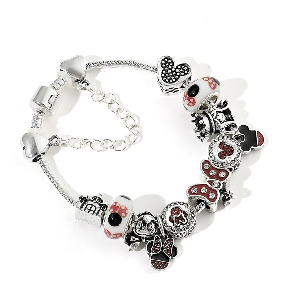 

Disney Classic Anime Figure Mickey Mouse DIY Crystal Beads Bracelet Zircon Inlay Fashion Cartoon Enamel Beads Bracelet Jewelry