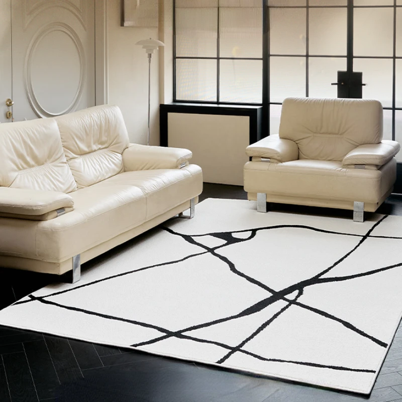 Modern Luxury Carpets for Living Room Fluffy Soft Plush Rug Black White Lines Bedroom Decor Carpet Large Area Washable Study Mat 2