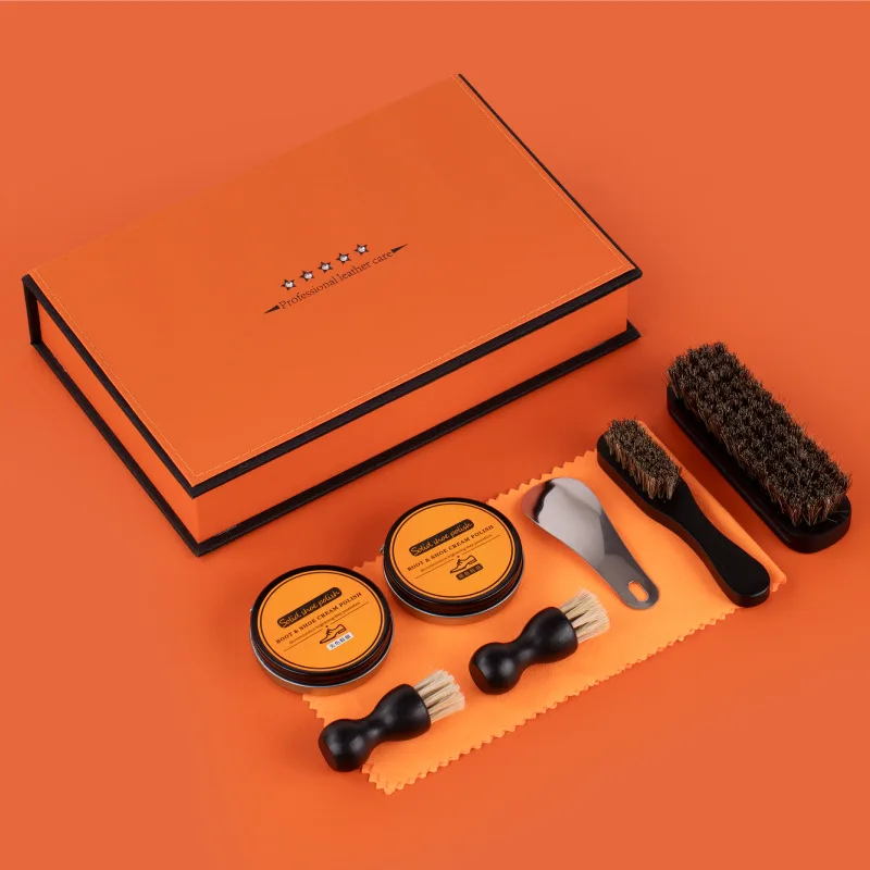 9 Pieces Horse Hair Brush Shoe Shine Set Leather Goods Care Oil Polishing Dust Removal Shoe Polish Brush Maintenance Oil
