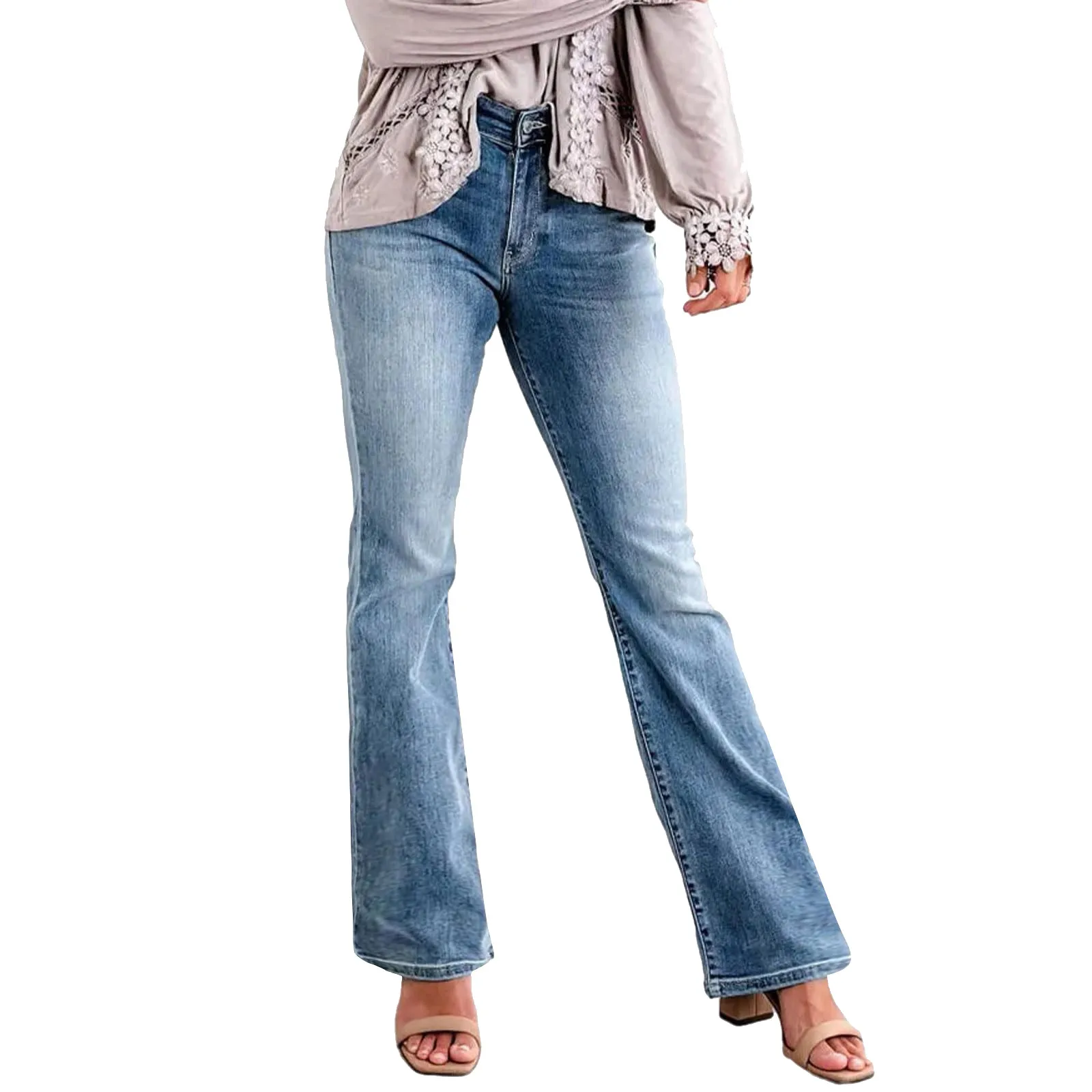 

Женские джинсы большого размера, модные облегающие узкие расклешенные джинсы с высокой талией, Винтажные эластичные повседневные Универсальные джинсовые брюки