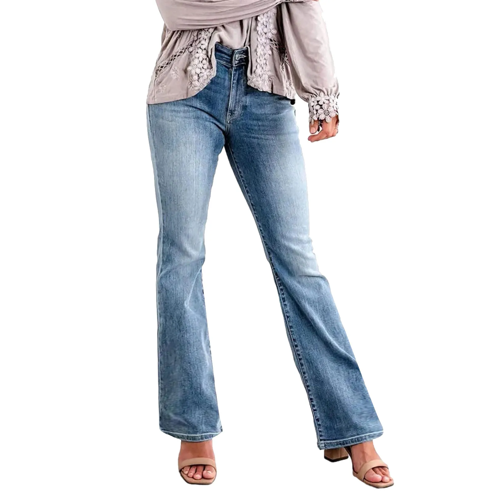 

Large Size Women's Jeans Fashion High Waist Slim Skinny Flared Jeans Vintage Washed Stretch Casual Versatile Denim Pants