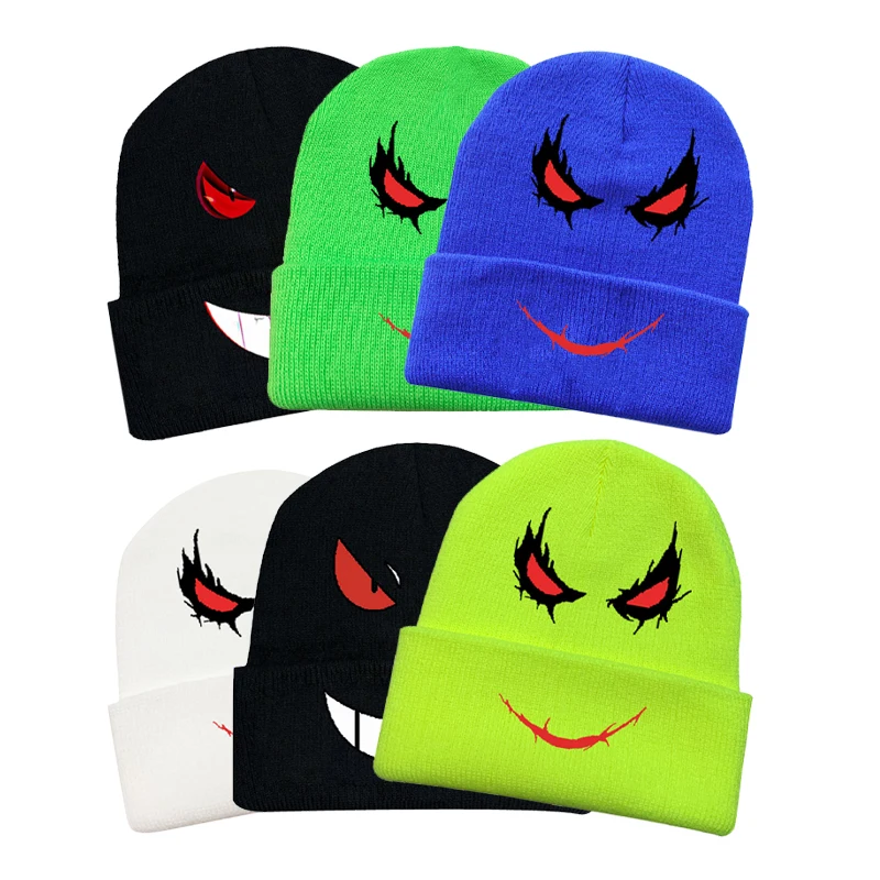 

New Fashionable Halloween Festival Knitted Hat Anime Printed Velvet Hat Outdoor Warm Cold Hat Unisex Funny Colorful Hat 2023 New