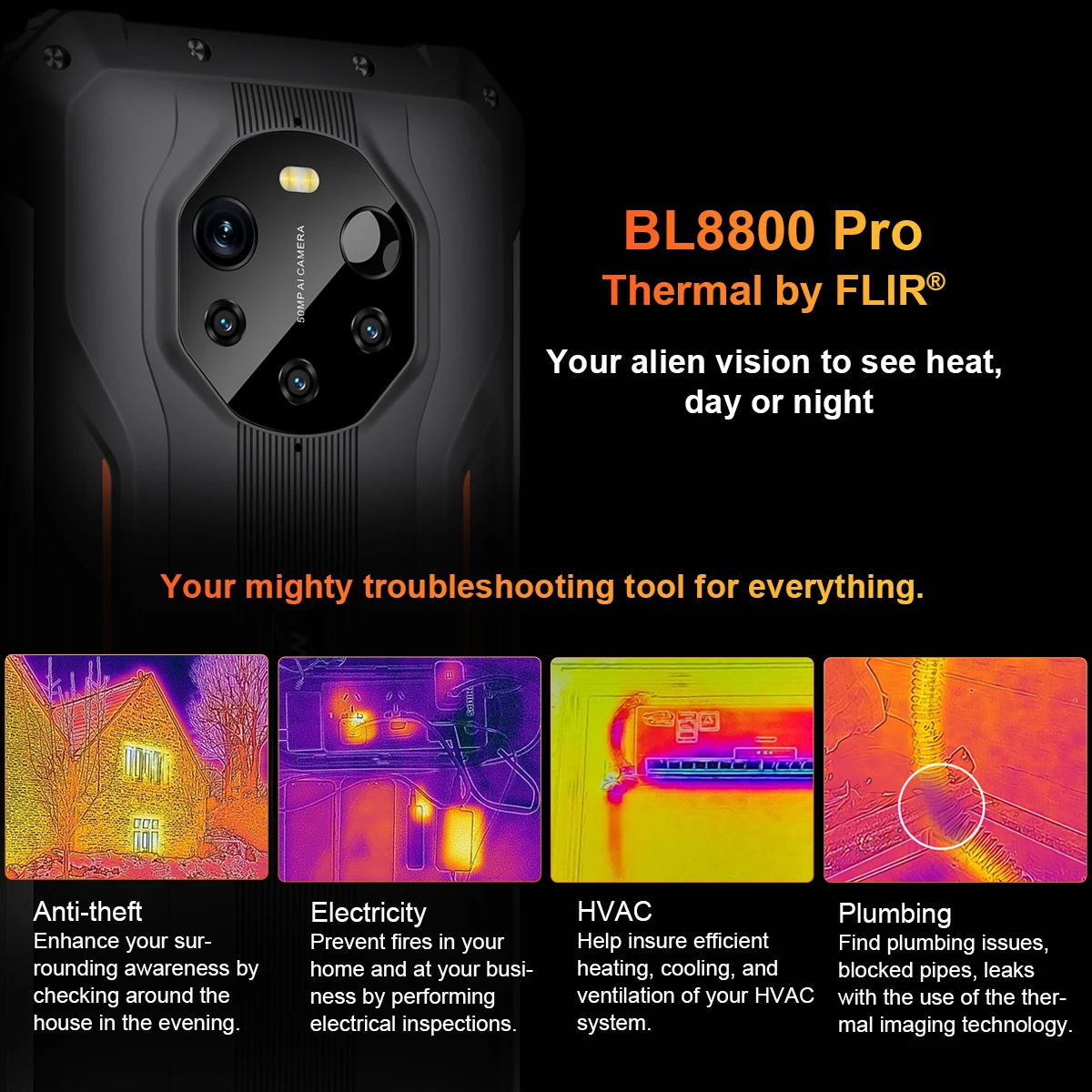 Blackview BL8800 Pro 5G Rugged MTK Diamensity 700 , Thermal Imaging 50MP Camera , 8GB+128GB, 8380mAh Battery Global Version