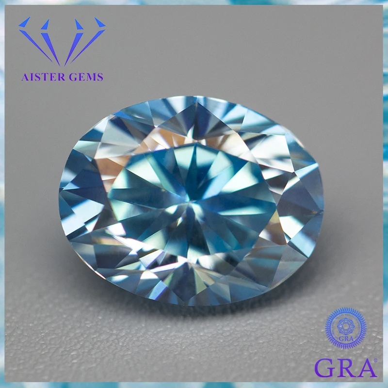 

Aquamarine Color Moissanite Loose Stone Oval Cut 0.5-5.0ct VVS1 Certified Moissanita Diamonds Pass Tester with GRA Certificate