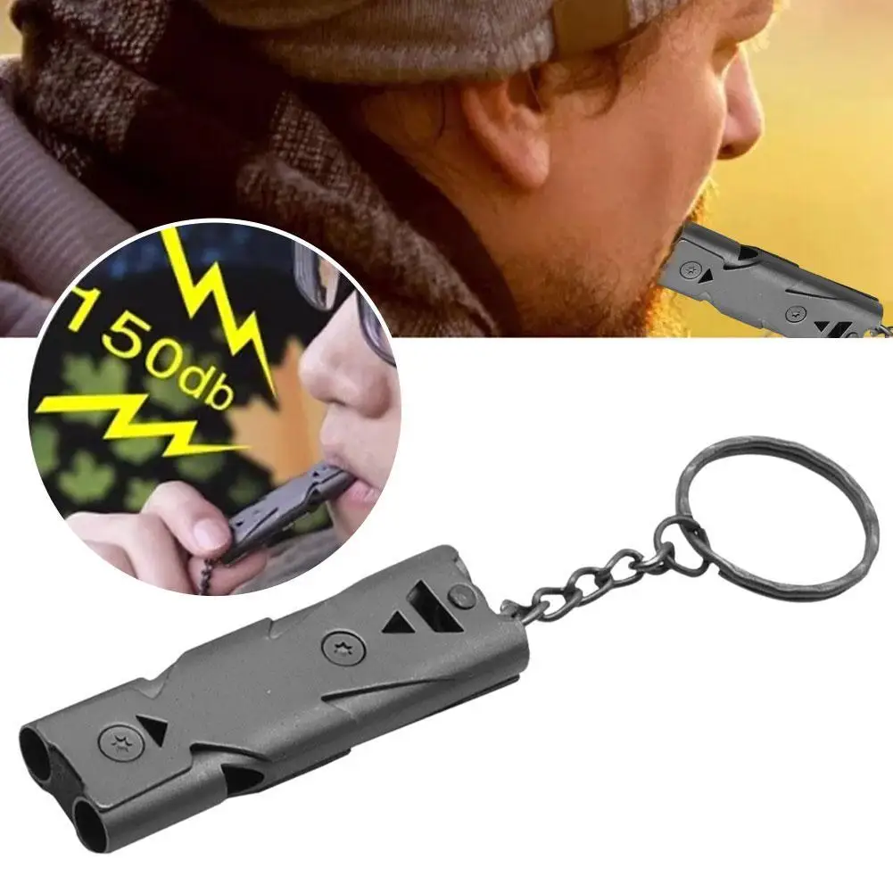 Outdoor EDC Survival Whistle High Decibel Double Pipe Alloy Tool Cheerleading Emergency Multi Keychain Whistle St A2S8 whistle keychain survival whistle