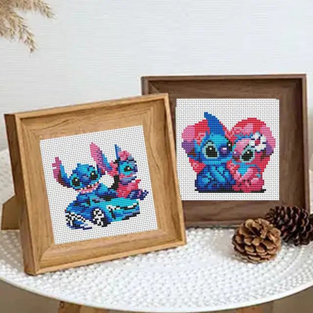 Disney 16 pièces MINI broderie dessin animé Lilo et point ange 11CT ensemble de toile imprimée Kit de point de croix coeur cadeaux de saint valentin 4