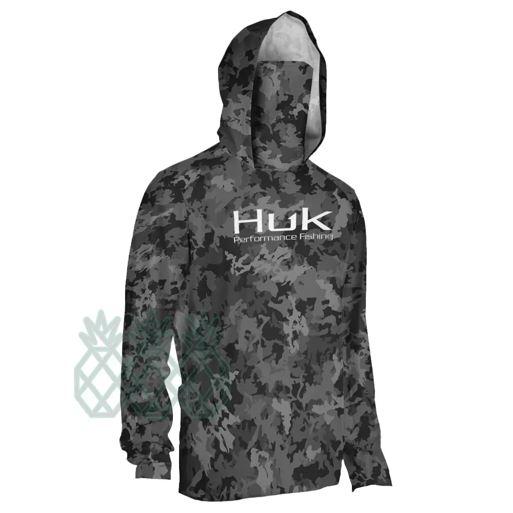 HUK Fishing Hoodie Shirts Long Sleeve Face Mask Fishing Clothing