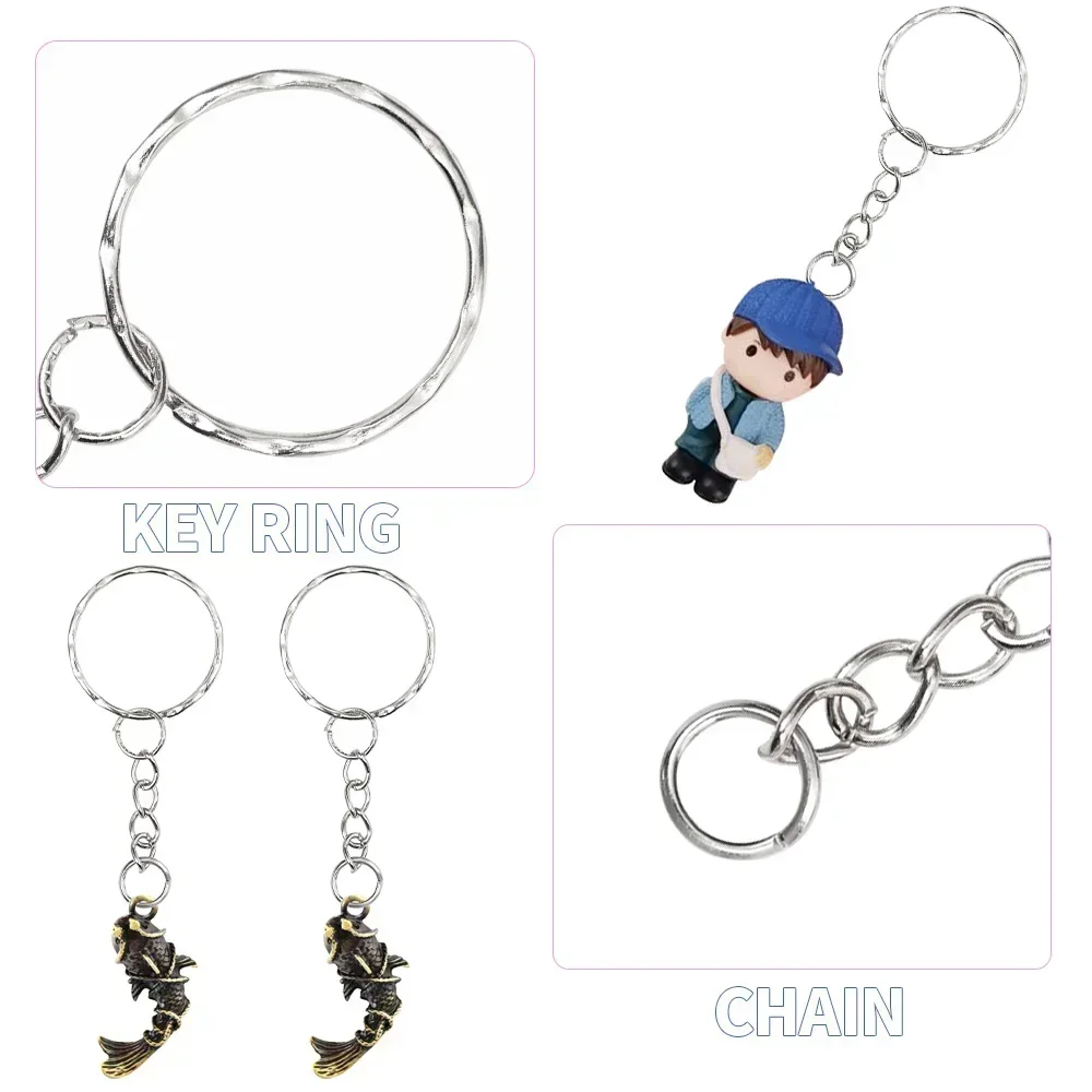 50/100pcs Stainless Steel Hole Flat Key Ring DIY Bag Pendant Buckles Making Polished Keychains Line Split Rings Jewelry Findings